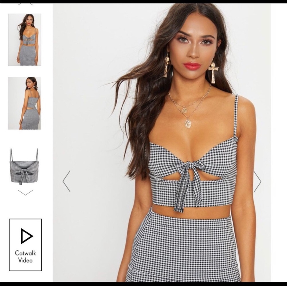gingham tie up crop top